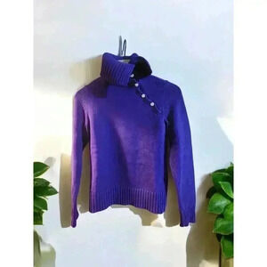 Lauren Ralph Lauren Womens Purple Knit Pullover Sweater Asymmetrical Buttons P/S